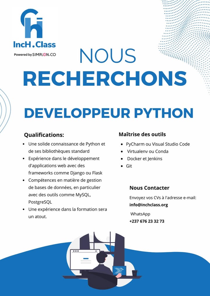 #E_INCH RECRUTEMENT @à la une Nous recherchons un développeur Python passionné pour…