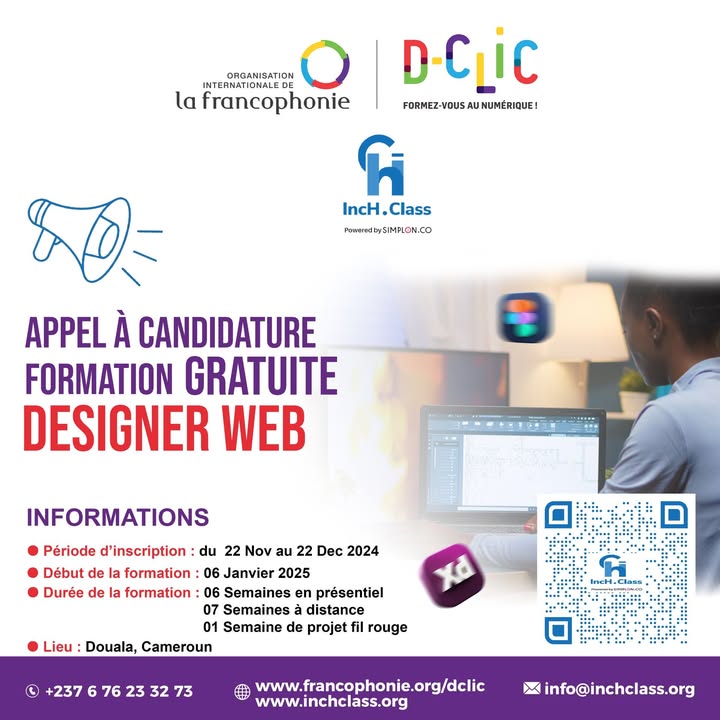 📢 Offre de Formation professionnelle Gratuite : Projet D-CLIC OIF – Cameroun…
